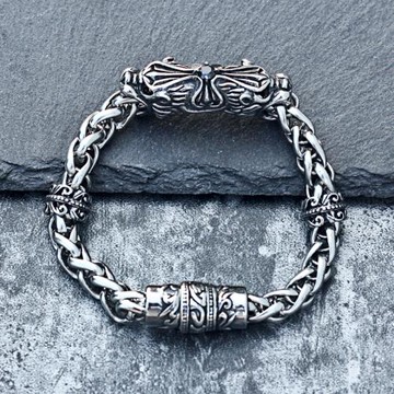 復古豹頭十字架鈦鋼手鏈男韓版個性百搭潮流手環文藝創意手飾嘻哈