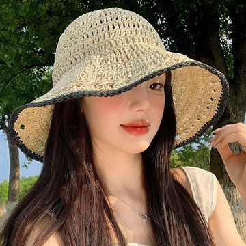 台灣熱賣夏季新款手工編織草帽女戶外鏤空透氣漁夫帽出遊度假遮陽防曬帽子-L1001 YSWN