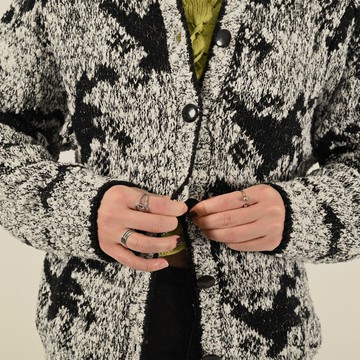 【NaSuBi Vintage】黑白混色針織開襟古著毛衣