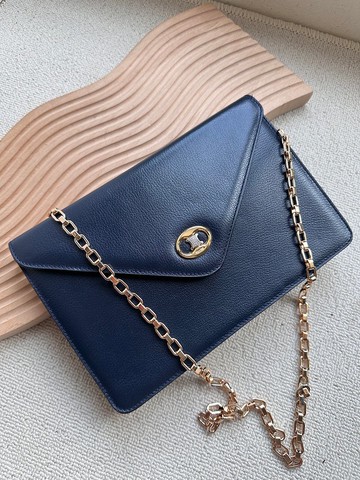 Vintage Celine 海軍藍凱旋門手拿包鏈條包