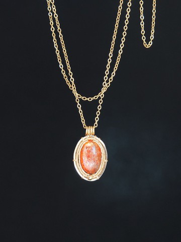 14kGF阿魯沙太陽石吊墜/天然石鎖骨鏈/手工繞線包金項鏈/不褪色