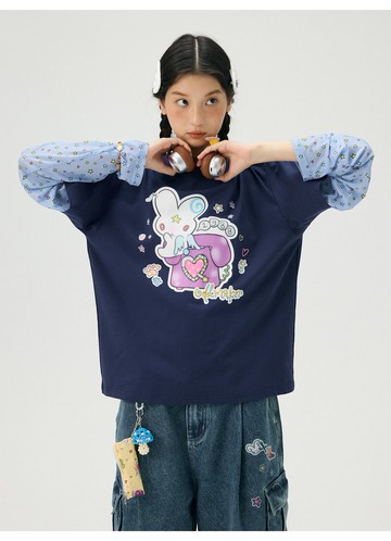 odd maker鳥鳥一假兩件夏季防曬袖手帳印花短袖插畫T恤女