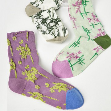 小清新撞色中筒袜浮雕女袜 春秋薄款5雙裝禮盒襪