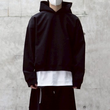 【SEMPLICITA】厚磅 BOXY 韓系燈芯絨側口袋短寬帽T 寬版 短寬設計 長袖 帽T 男女款 帽踢 帽Tee