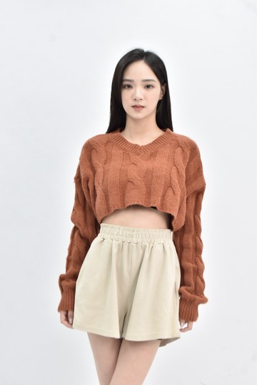 (F) 【catherine私服】barbie chill修身短版質感針織長袖橘色毛衣