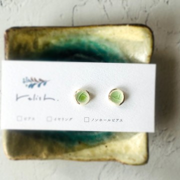 【再販】玻璃 陶瓷 金繼 耳針/耳夾/無耳洞耳環 綠色 綠 霧白 金色 簡約 日式現代 風格禮物 贈禮