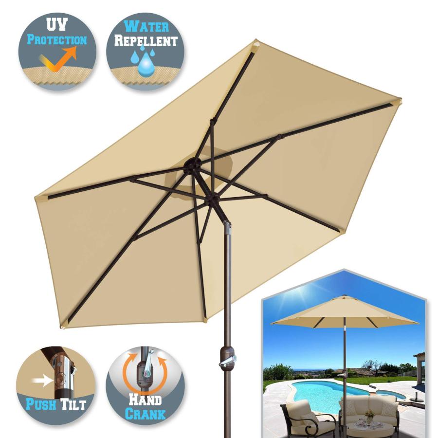 BenefitUSA 7.5' Round Patio Umbrella Garden Parasol Market Outdoor Sunshade with Tilt and Crank(Base Not Included) (Beige)