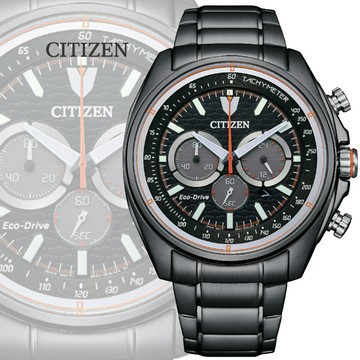 CITIZEN 星辰 Chronograph 光動能 碼錶計時三眼不鏽鋼腕錶-黑44.75mm(CA4567-82H)