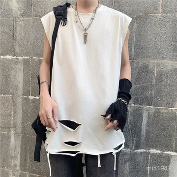 【精品男裝】夏季無袖破洞T恤男bf韓版潮流寬鬆大碼背心ins港風學生百搭打底衫jioyh BMVE