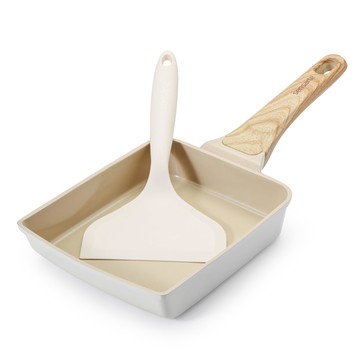 SENSARTE 18cm 迷你煎蛋鍋組 陶瓷不沾塗層 IH瓦斯爐適用 白色&茶色(陶瓷)