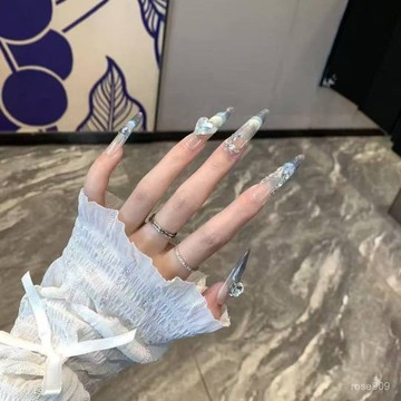 ✨Hannah✨手工高級氣質輕奢藍色法式貓眼氛圍純手工顯白美甲美甲師千指 SK7S