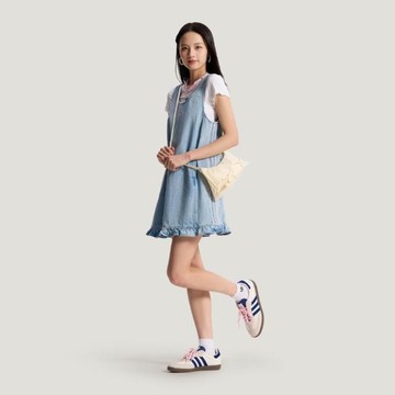 Originals 單寧背心洋裝 可愛荷葉邊下擺 簡單背心洋-KY8324
