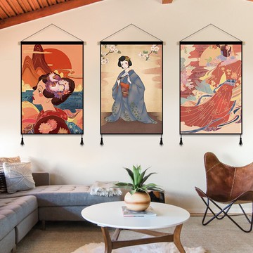 墻布掛布日式掛毯復古圖居酒屋壽司店掛旗裝飾掛畫少女心背景布