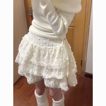 【砂糖夢境】辣妹純欲蕾絲邊蛋糕裙女春夏季甜美高腰奶油半身裙小個子蓬蓬短裙
