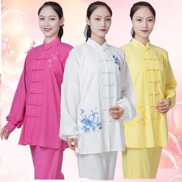 新款棉麻太極拳練功服長袖女式服裝薄款太極服棉綢夏季亞麻中國風