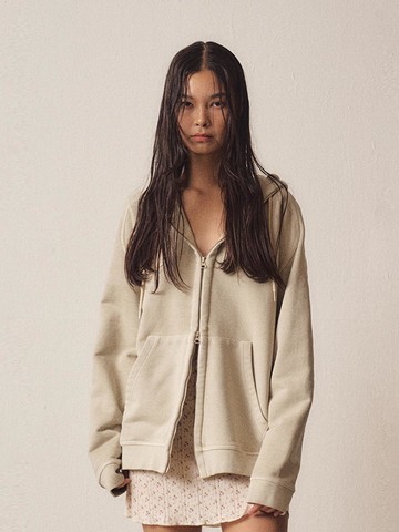 Extension Hooded Cotton-Blend Zip-Up Jacket [Beige]