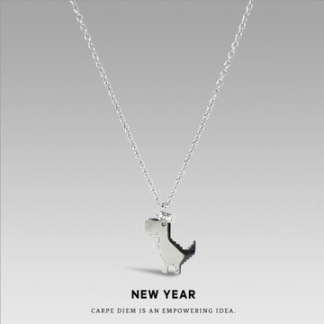 原創輕奢可愛像素恐龍吊墜百搭毛衣鏈鈦鋼項鏈男嘻哈萬圣節甜酷女