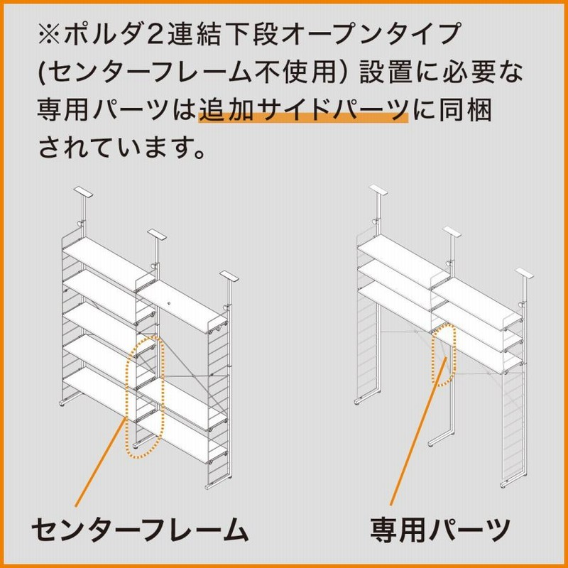 Nポルダ用追加サイドパーツ(幅80cm用WH) 棚 スチールラック
