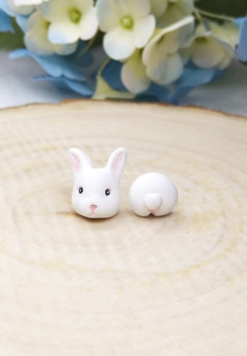 全手作 白色兔子耳環 防敏感耳針 耳釘/耳夾