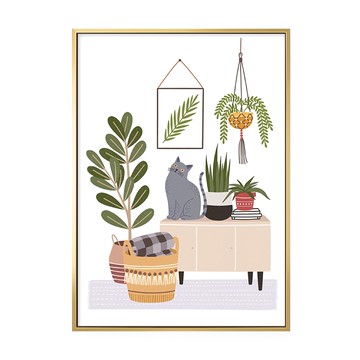 療癒之家  貓咪植物裝飾畫  42 x 59.4cm  金框