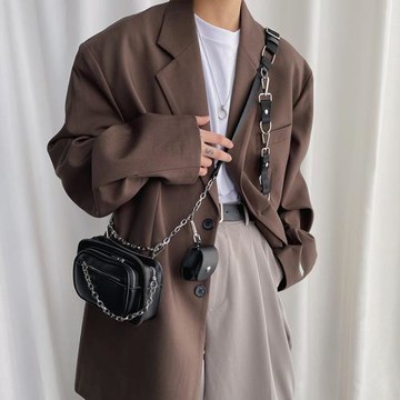 韓國小眾設計多包組合斜挎包INS高級感街頭鏈條包男皮質潮流小包