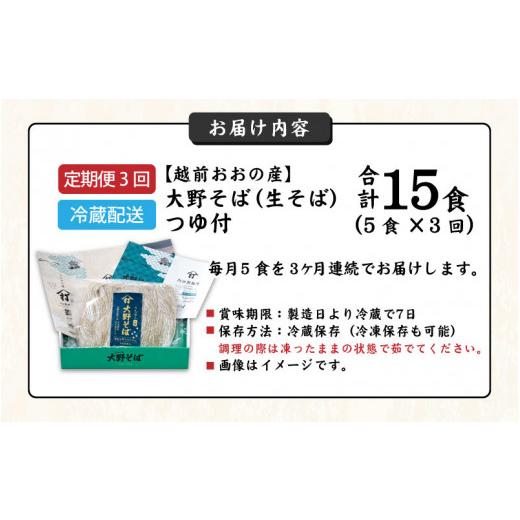 ふるさと納税 福井県 大野市 越前大野産 石臼挽き 越前そば 生そば5食 × 3回 計15食（つゆ付）