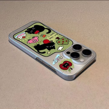 i17保護殼/線條野餐小貓iPhone17磨砂蘋果12/13/15手機殼11可愛16plus個性14