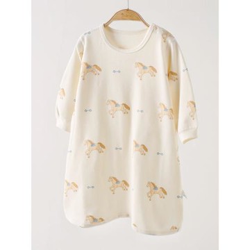 嬰兒睡袍春秋純棉舒絨男女寶寶長袖睡裙睡衣家居服長款兒童防踢被