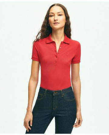 Brooks Brothers Women's Supima Cotton Stretch Pique Polo Shirt | Bright Red | Size Large