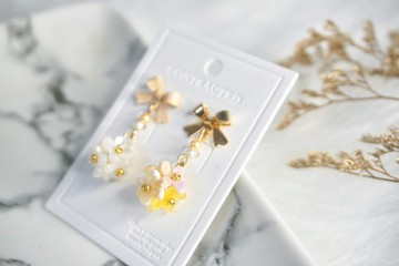 【黃白花簇】繡球造型/耳環/耳夾/銀針/黃 白