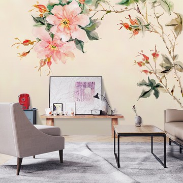 新中式手繪花朵電視背景墻紙客廳沙發影視墻布臥室家裝壁畫壁布