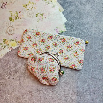 口金包 拉鍊包 零錢包 化妝袋 筆袋 收納包兩件套 (PS-031)