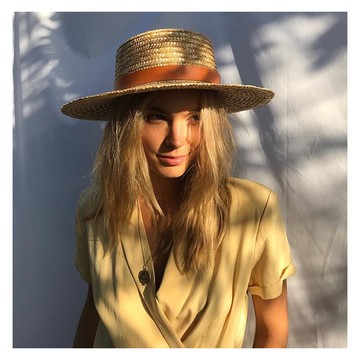歐美草編麥稈平頂草帽女夏英倫禮帽出游度假海邊沙灘帽防曬遮陽帽1入