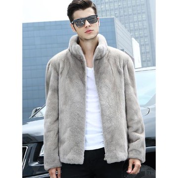 新款高級感海寧貂皮大衣男整貂保暖皮草一體大碼仿水貂毛夾克外套