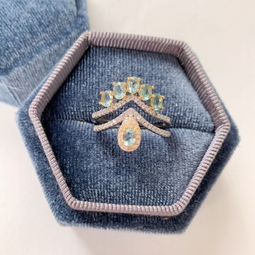 精致優雅氣質款 藍磷灰石彩寶戒指一款兩戴時尚百搭s925銀新款女