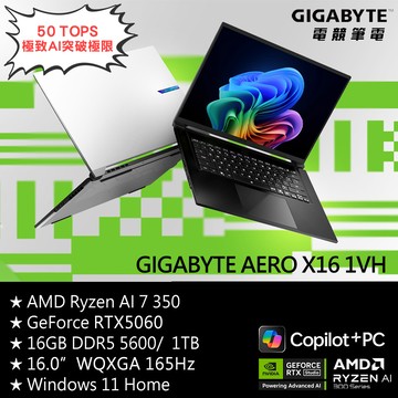 GIGABYTE AERO X16 1VH93TWC94AH-太空灰(AMD Ryzen AI 7 350/RTX5060/165Hz/16G/1TB SSD/Win11/QHD/16)