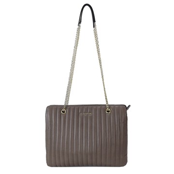 LA BAGAGERIE TAUPE 直線車紋皮革伸縮鍊帶斜背包(中/灰褐)