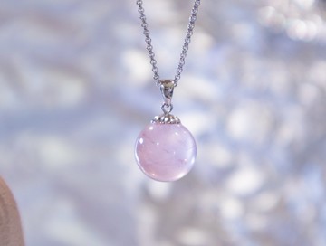 925純銀12.5mm 天然粉晶吊墜項鍊