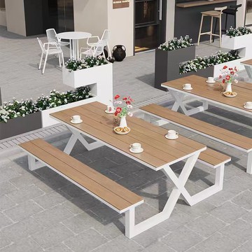 戶外連體桌椅組合花園庭院座椅景區公園室外露天長凳廣場一體桌椅