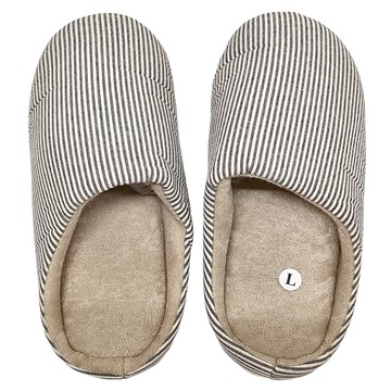 ego life 日式直條紋防滑靜音麂皮鞋底保暖包頭室內居家拖 - 藍色  L  1雙