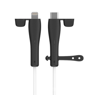 導線駭客 iPhone充電線Type-C/Lightning防塵矽膠保護套集線器 黑4入