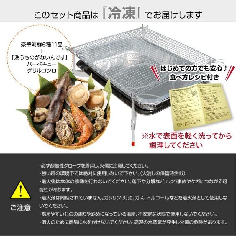 冷凍の海鮮セット 越前宝や 海鮮 セット 6種11品 バーベキュー コンロ 付  洗うものがないんです かき えび ほたて さざえ いか はまぐり 冷凍