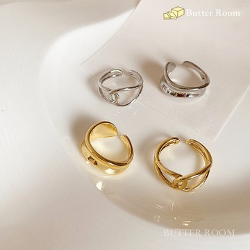 Butter Room 🧈 不規則交錯戒指兩件組 （金/銀） 台灣出貨免運 交叉 線條 寬版 戒指