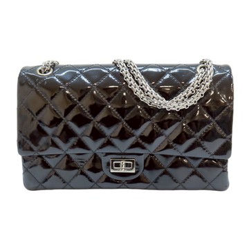 CHANEL 香奈兒【再降價】黑色 菱格紋漆皮 2.55 鍊帶 兩用包 銀扣 A37587 【二手名牌BRAND OFF】