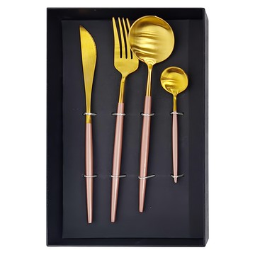 不鏽鋼刀叉組 - 粉色 304不鏽鋼  刀 + 叉 + 大湯匙 + 小湯匙  1組