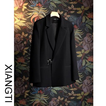 XT明星同款黑色西裝外套女2025新款春秋韓版寬松設計感小眾休閑男