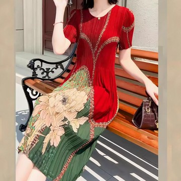 K.W. 現貨三宅一生風格韓國風琴花漾洋裝(褶皺/輕薄/小香風/中大尺碼)