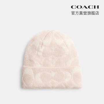 【COACH】經典SIGNATURE針織比尼帽-粉筆白色(CCN73)｜官方直營