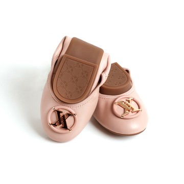 嬿娜2·全真皮質感圓頭折疊平底娃娃鞋-藕粉(版型偏小1碼)