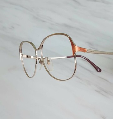 VINTAGE絕版老品全新古董眼鏡 香檳琺瑯 金色金屬鏡框 日本製